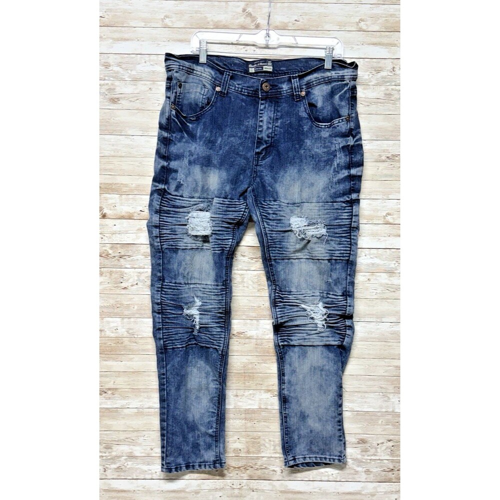 Bleecker & Mercer Jeans Mens 35x31 (Actual) Skinny Moto Biker Acid Wash Y2K